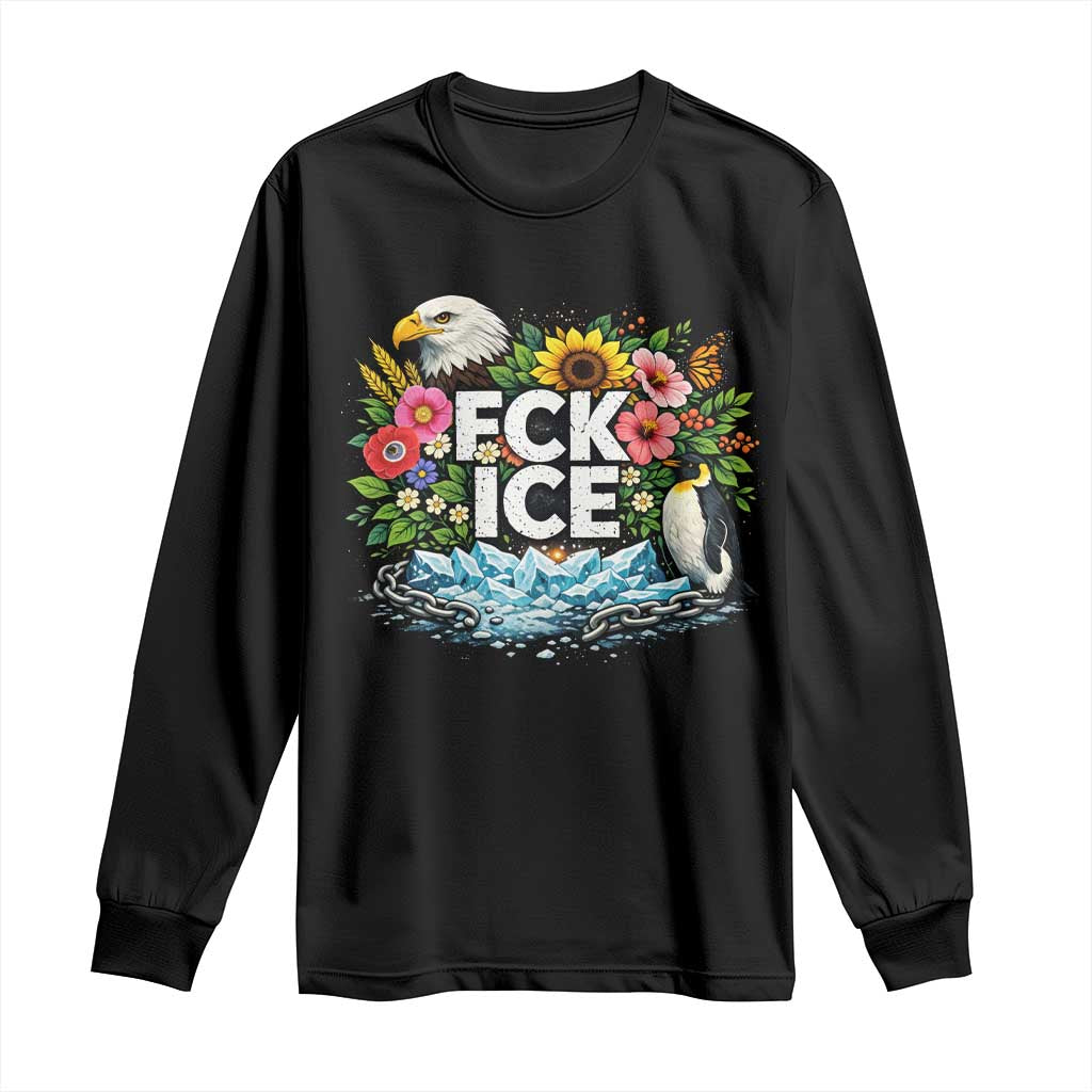 Fck Ice Long Sleeve Shirt Retro Floral FDT Protest Satirical Graphic