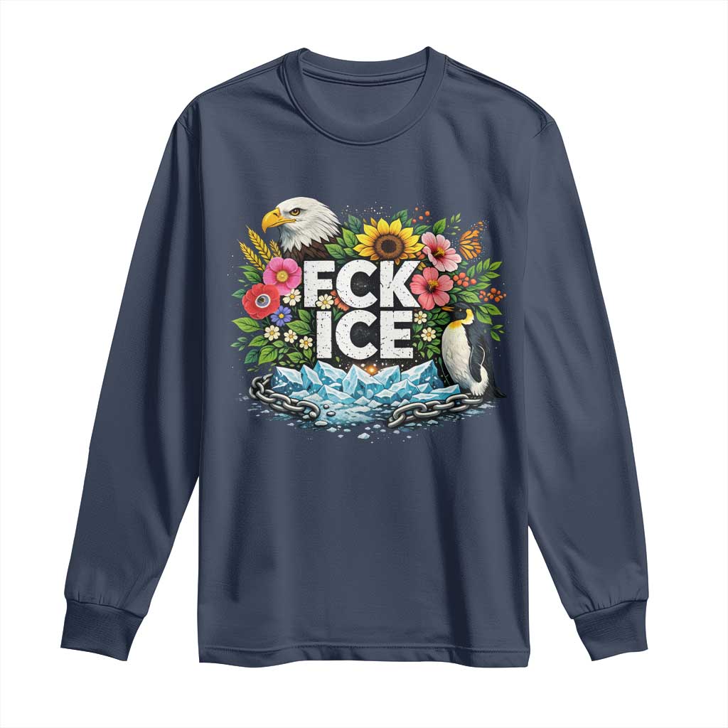 Fck Ice Long Sleeve Shirt Retro Floral FDT Protest Satirical Graphic