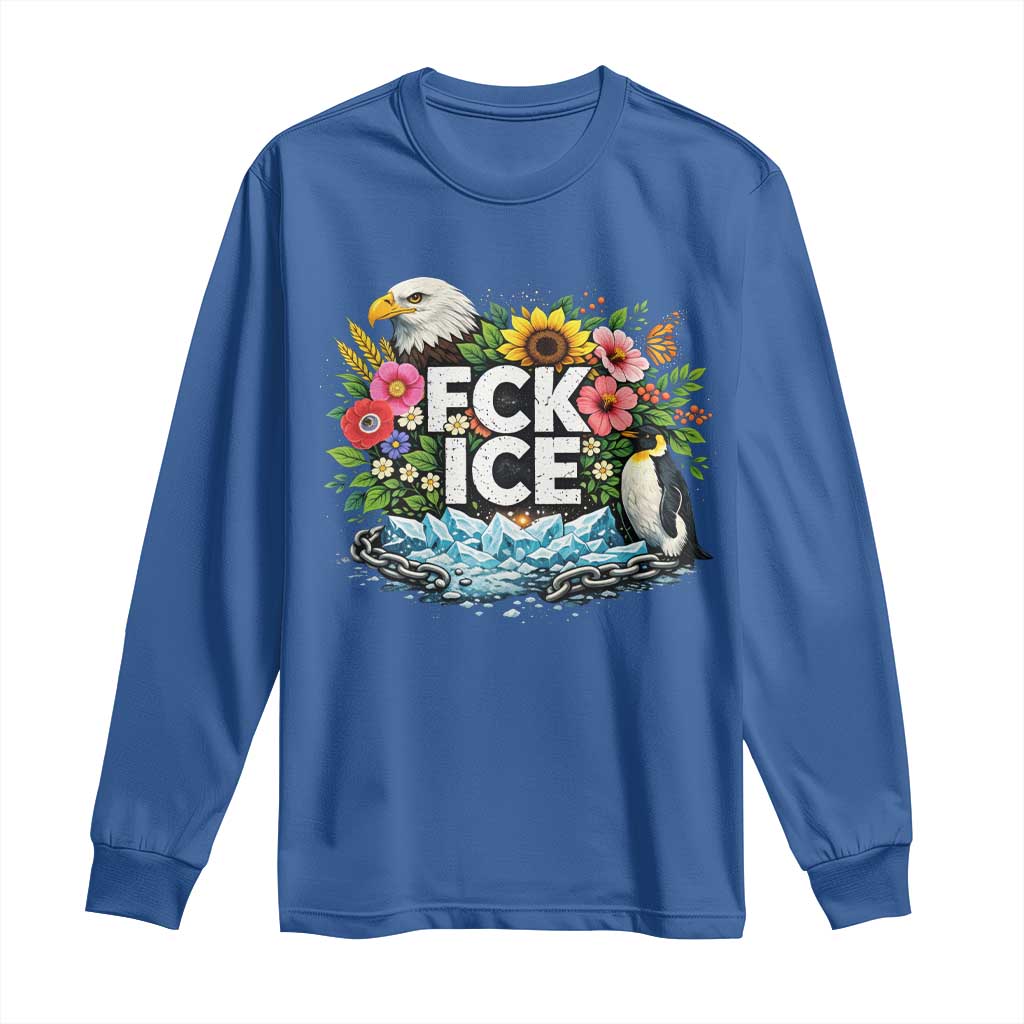Fck Ice Long Sleeve Shirt Retro Floral FDT Protest Satirical Graphic