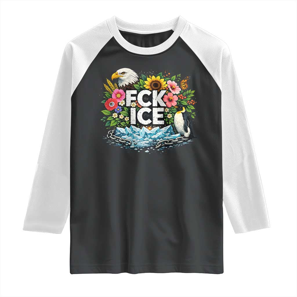 Fck Ice Raglan Shirt Retro Floral FDT Protest Satirical Graphic