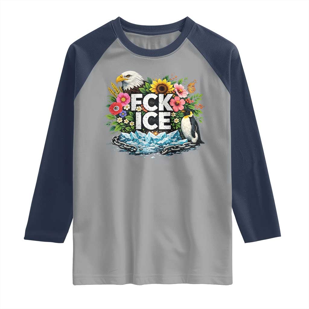 Fck Ice Raglan Shirt Retro Floral FDT Protest Satirical Graphic