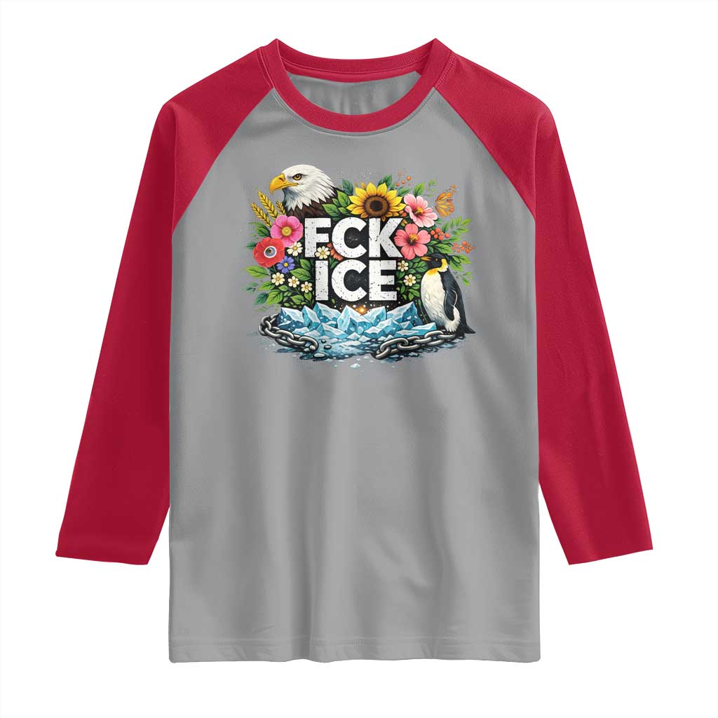 Fck Ice Raglan Shirt Retro Floral FDT Protest Satirical Graphic
