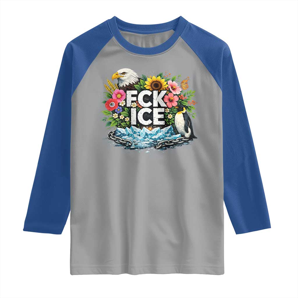 Fck Ice Raglan Shirt Retro Floral FDT Protest Satirical Graphic