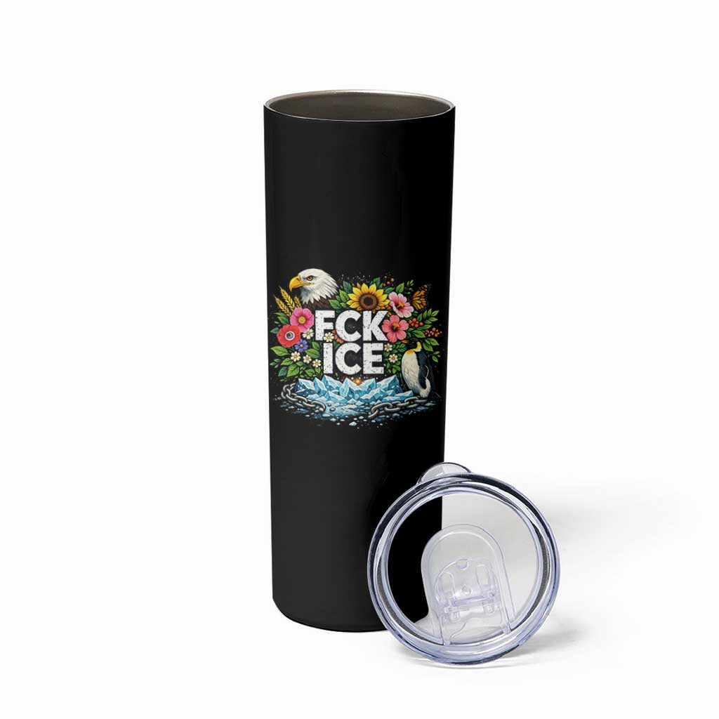 Fck Ice Skinny Tumbler Retro Floral FDT Protest Satirical Graphic