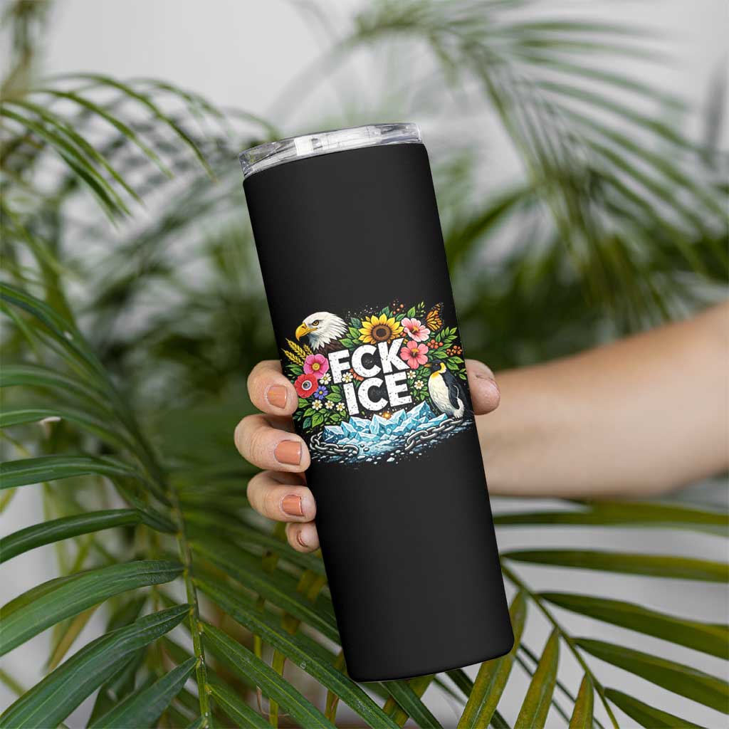 Fck Ice Skinny Tumbler Retro Floral FDT Protest Satirical Graphic