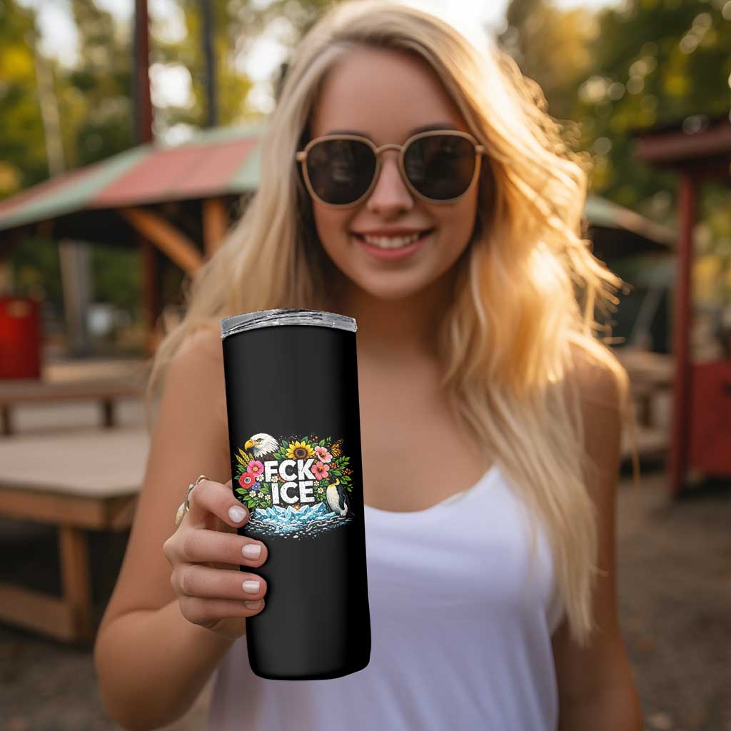 Fck Ice Skinny Tumbler Retro Floral FDT Protest Satirical Graphic