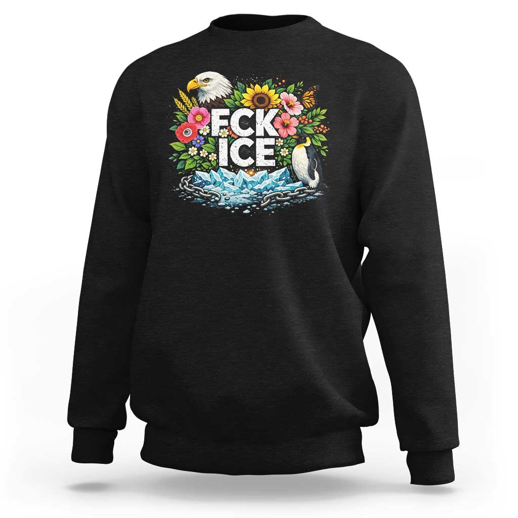 Fck Ice Sweatshirt Retro Floral FDT Protest Satirical Graphic