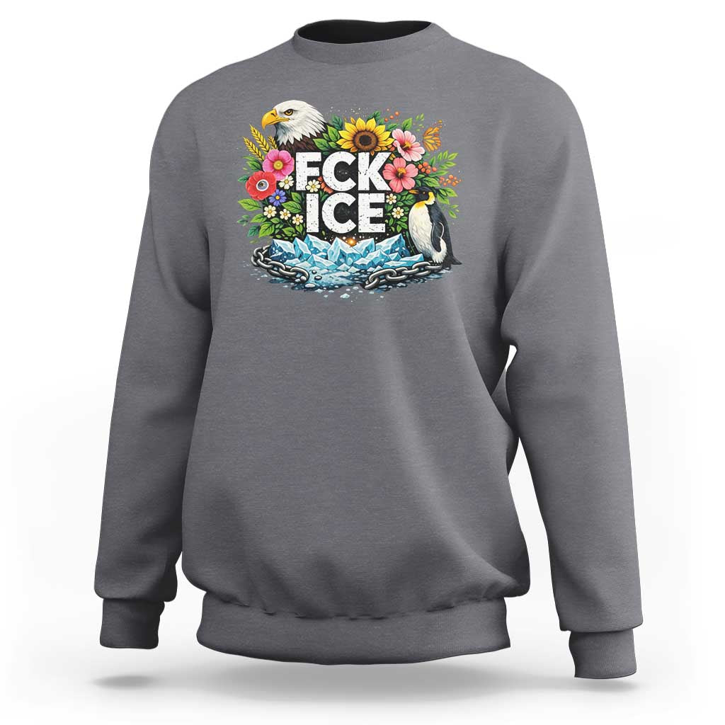 Fck Ice Sweatshirt Retro Floral FDT Protest Satirical Graphic