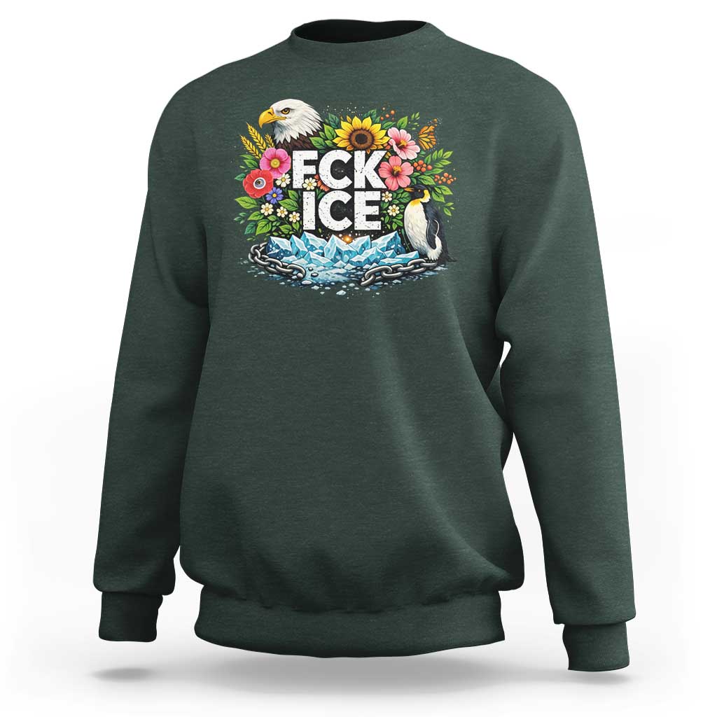 Fck Ice Sweatshirt Retro Floral FDT Protest Satirical Graphic
