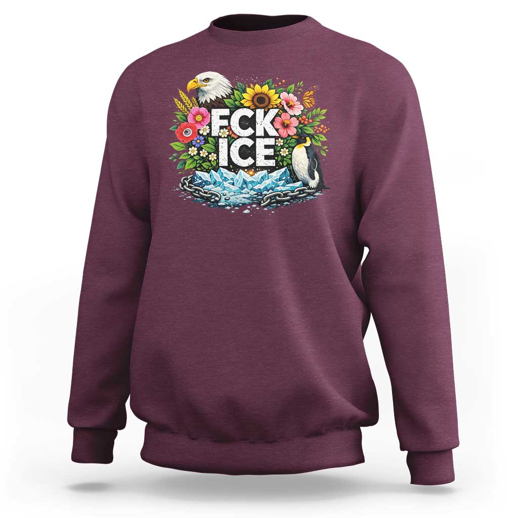Fck Ice Sweatshirt Retro Floral FDT Protest Satirical Graphic