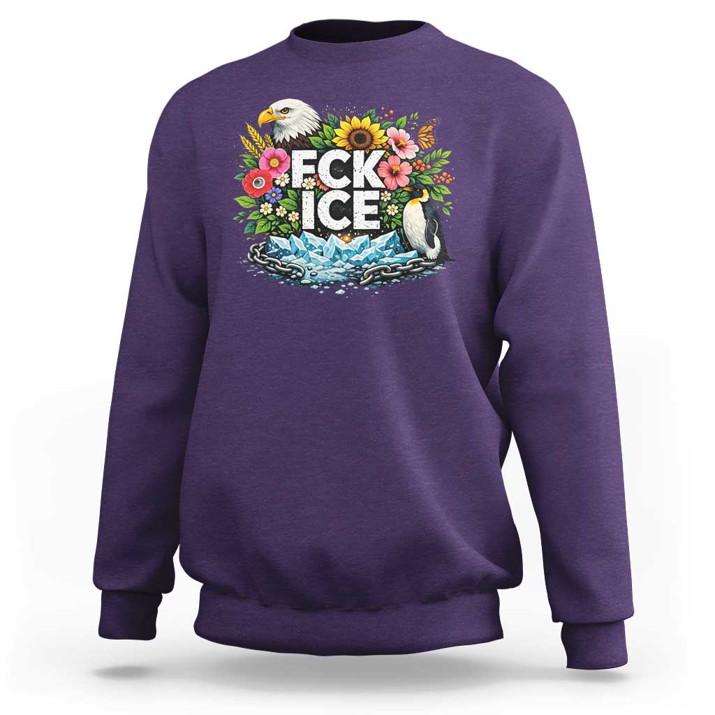 Fck Ice Sweatshirt Retro Floral FDT Protest Satirical Graphic