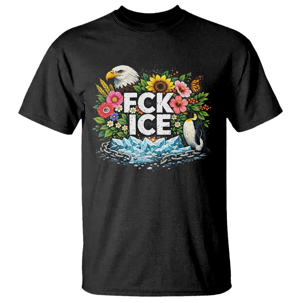 Fck Ice T Shirt Retro Floral FDT Protest Satirical Graphic