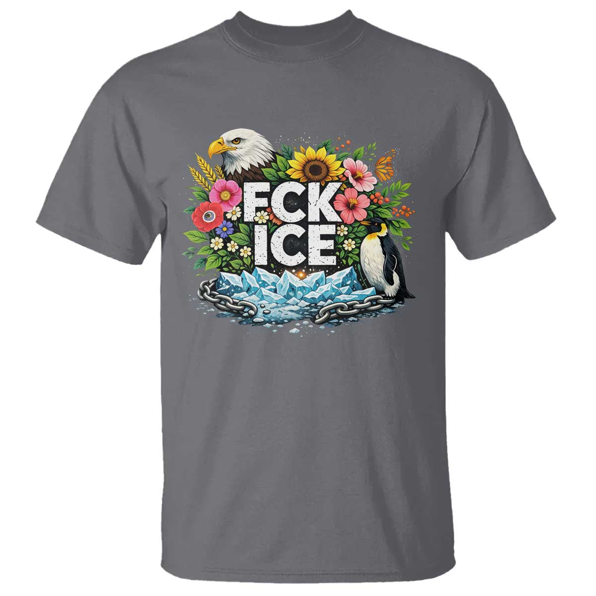Fck Ice T Shirt Retro Floral FDT Protest Satirical Graphic