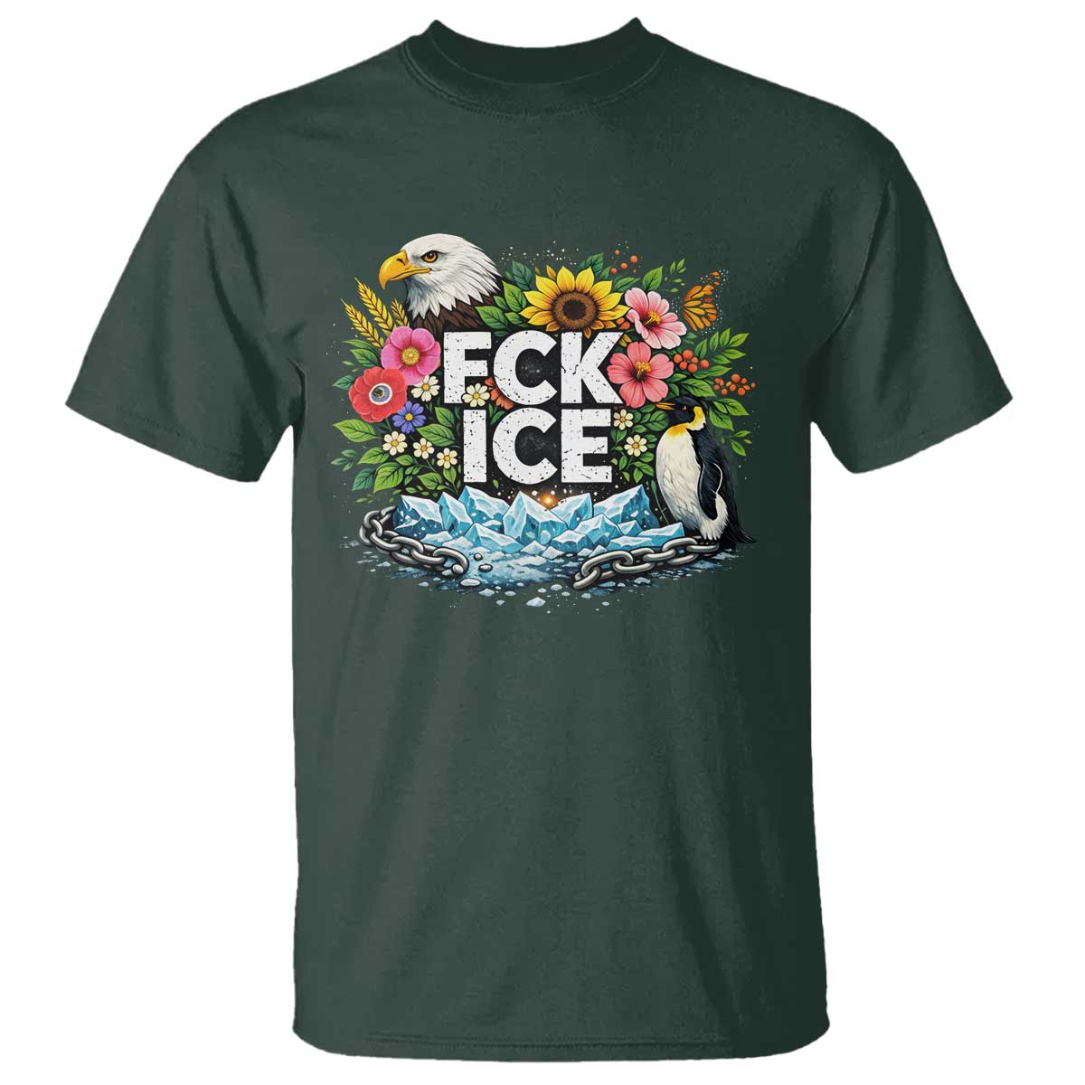 Fck Ice T Shirt Retro Floral FDT Protest Satirical Graphic