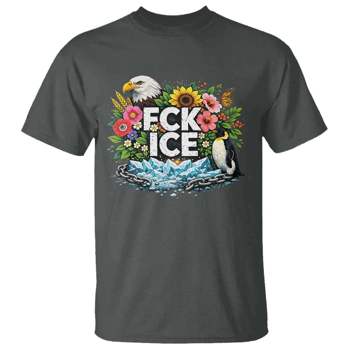 Fck Ice T Shirt Retro Floral FDT Protest Satirical Graphic