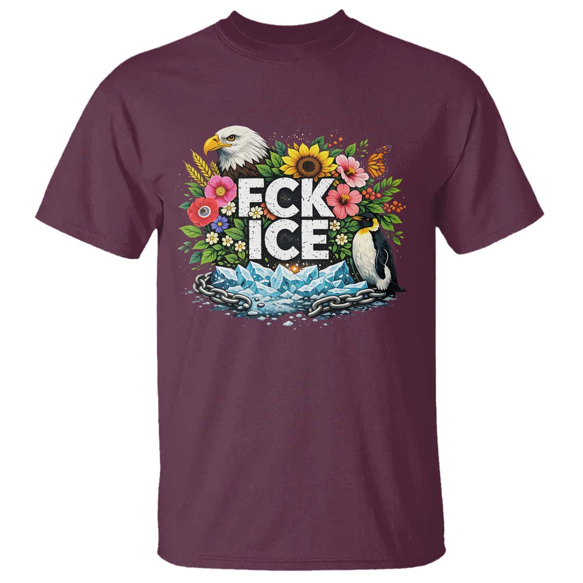 Fck Ice T Shirt Retro Floral FDT Protest Satirical Graphic