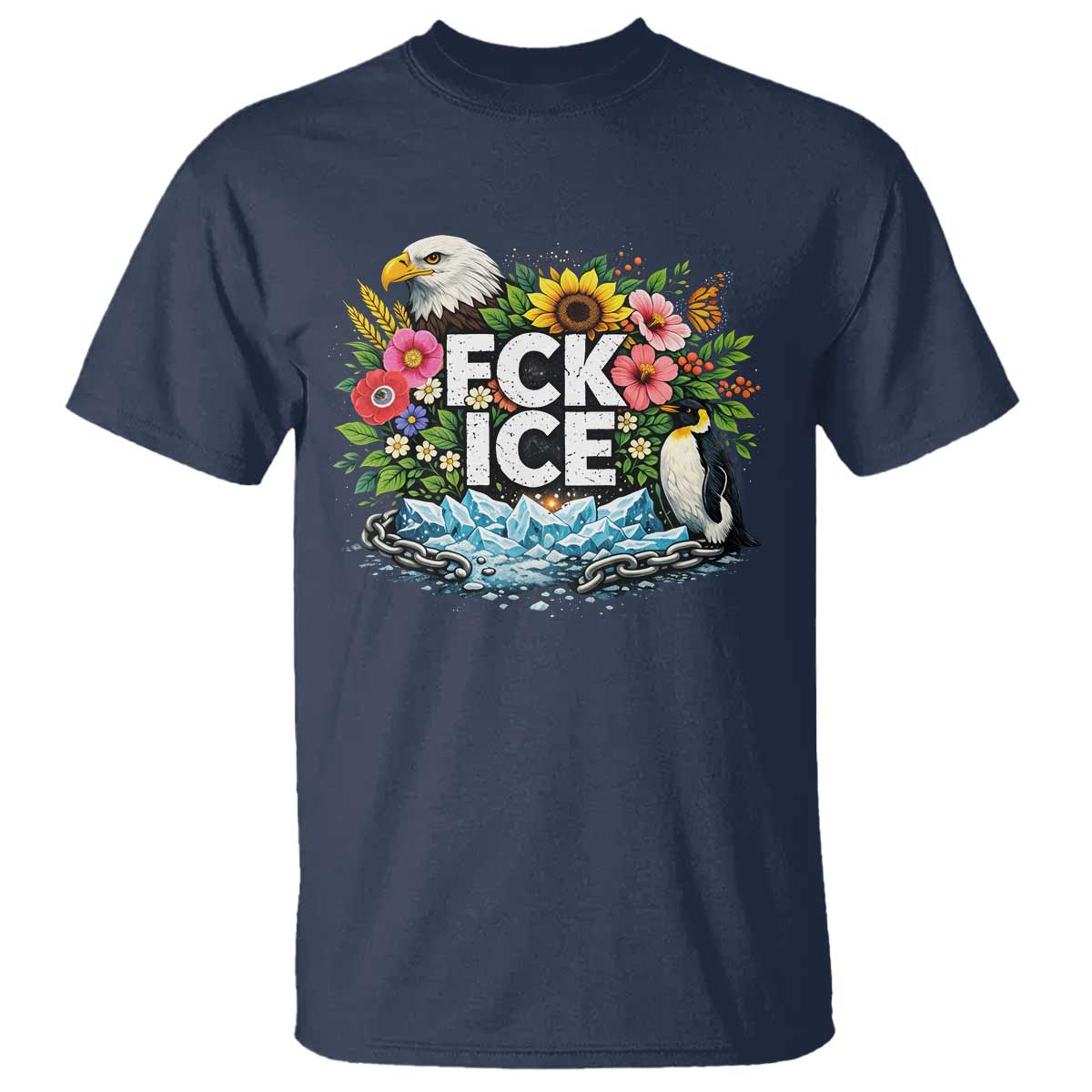 Fck Ice T Shirt Retro Floral FDT Protest Satirical Graphic