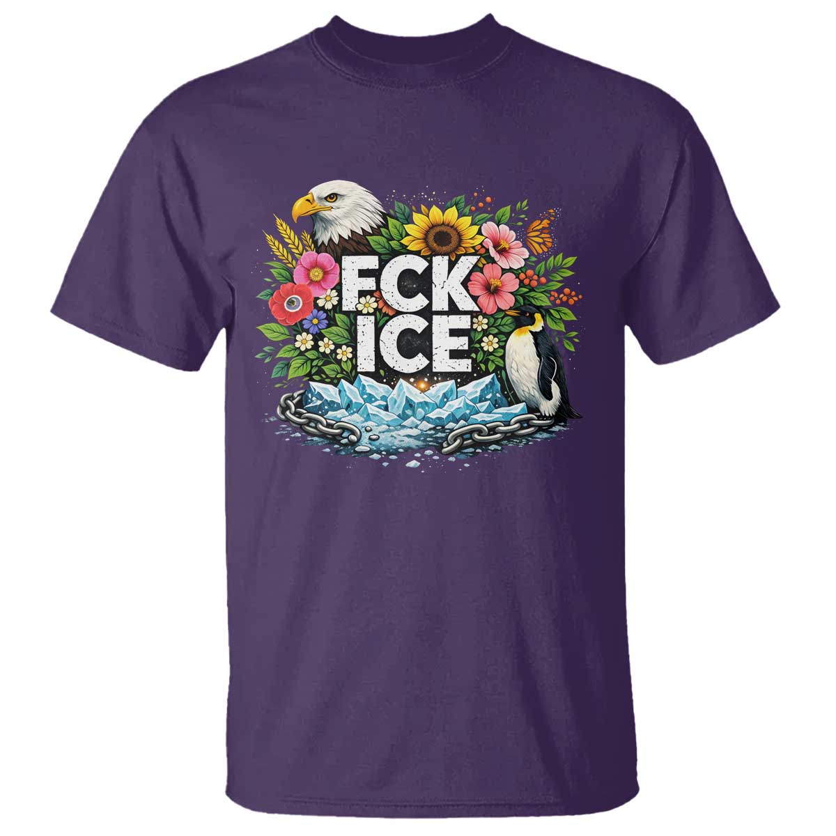 Fck Ice T Shirt Retro Floral FDT Protest Satirical Graphic