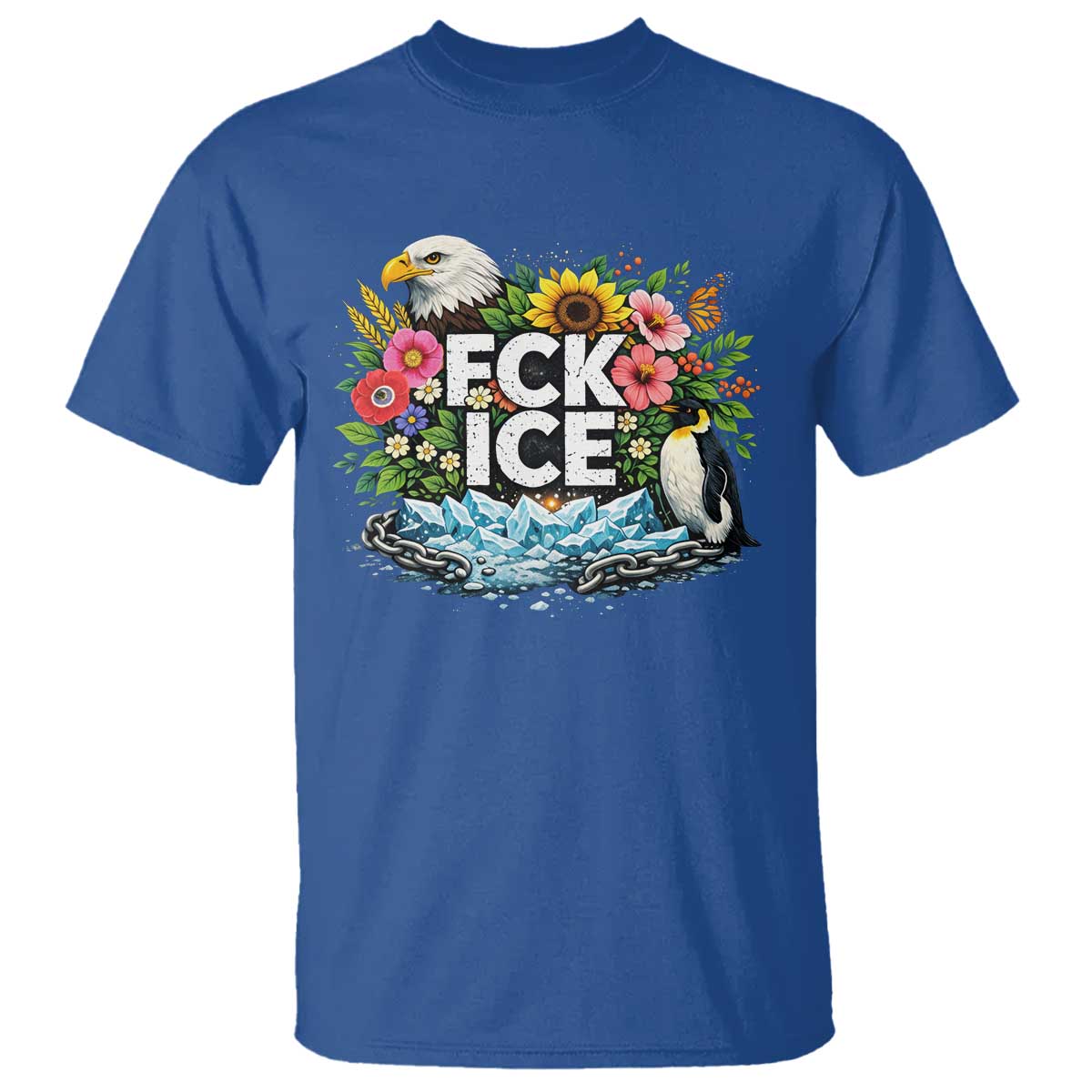 Fck Ice T Shirt Retro Floral FDT Protest Satirical Graphic