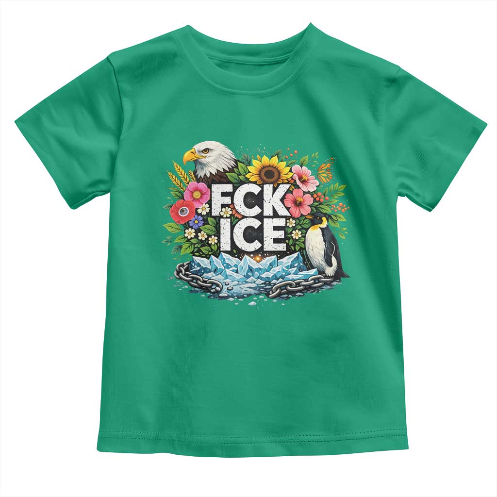 Fck Ice Toddler T Shirt Retro Floral FDT Protest Satirical Graphic