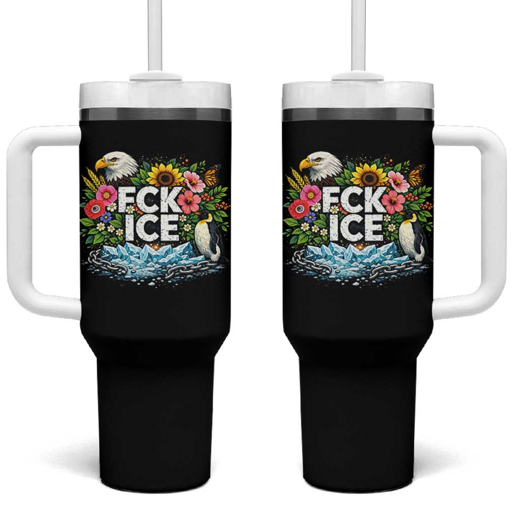 Fck Ice Tumbler With Handle Retro Floral FDT Protest Satirical Graphic