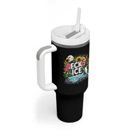 Fck Ice Tumbler With Handle Retro Floral FDT Protest Satirical Graphic