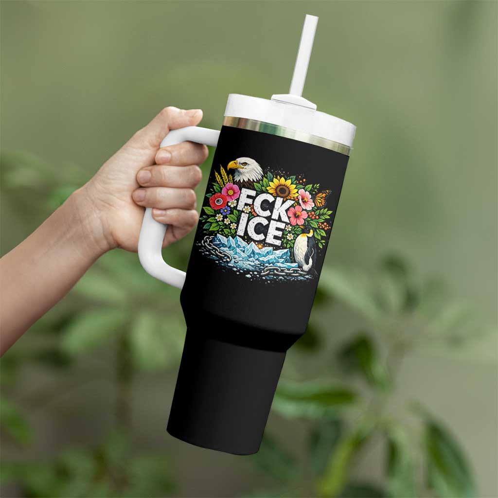Fck Ice Tumbler With Handle Retro Floral FDT Protest Satirical Graphic