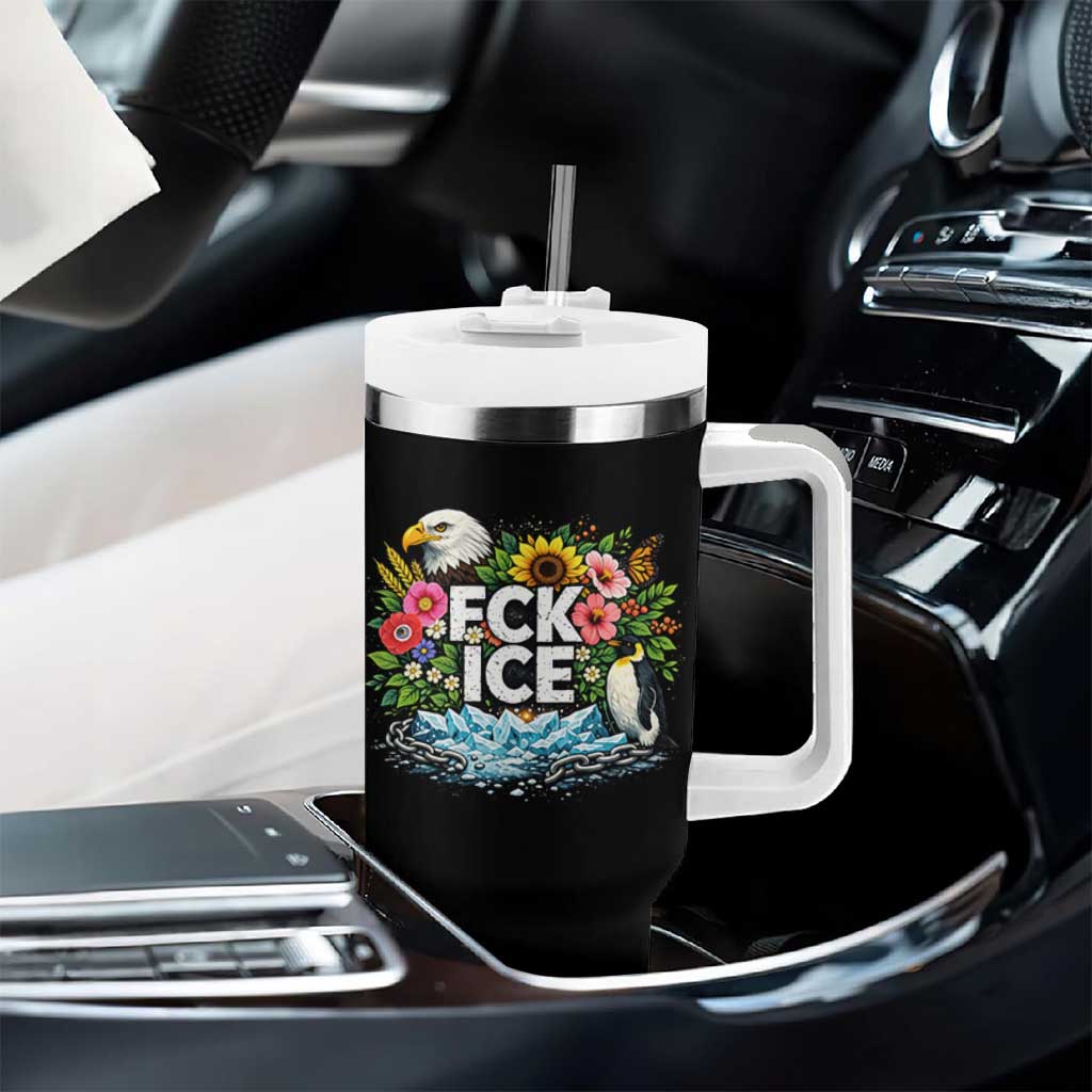 Fck Ice Tumbler With Handle Retro Floral FDT Protest Satirical Graphic