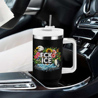 Fck Ice Tumbler With Handle Retro Floral FDT Protest Satirical Graphic