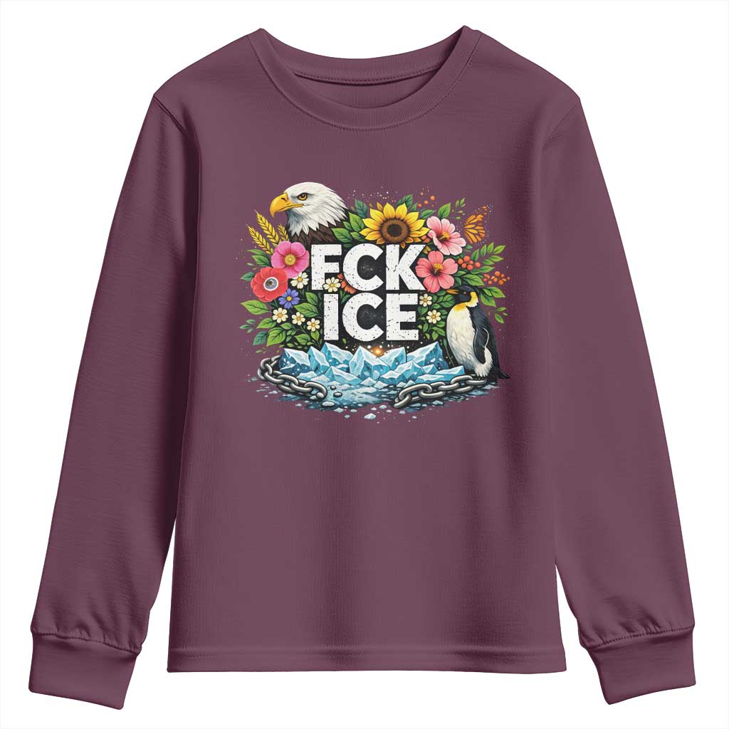 Fck Ice Youth Sweatshirt Retro Floral FDT Protest Satirical Graphic