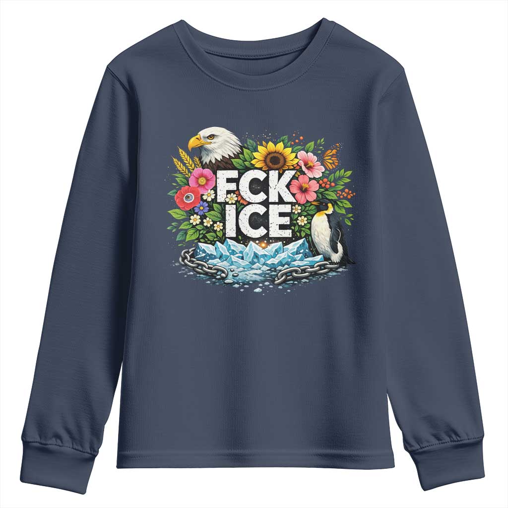 Fck Ice Youth Sweatshirt Retro Floral FDT Protest Satirical Graphic