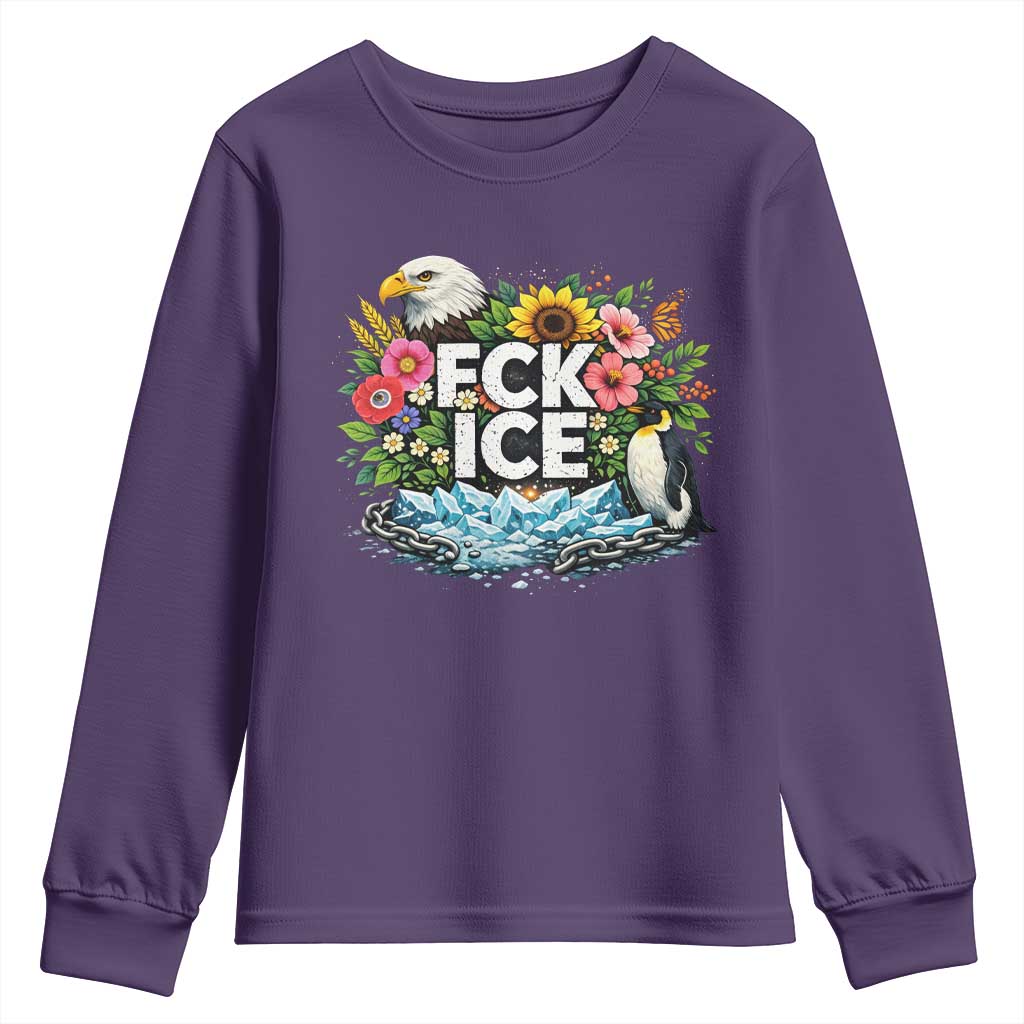 Fck Ice Youth Sweatshirt Retro Floral FDT Protest Satirical Graphic