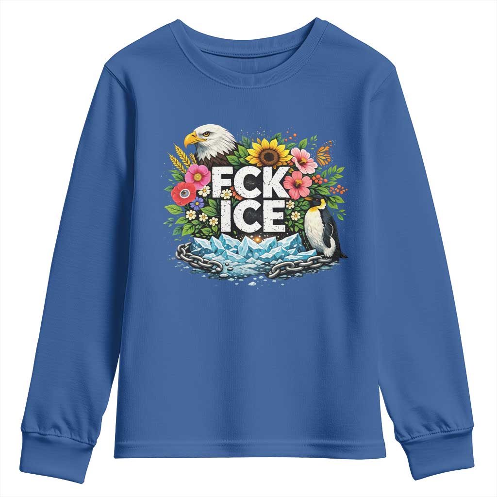 Fck Ice Youth Sweatshirt Retro Floral FDT Protest Satirical Graphic