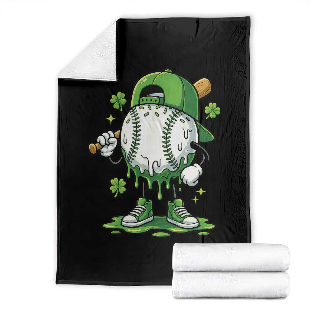 Baseball Drip Icecream Throw Blanket Youth Boy St Patricks Day Shamrock Green