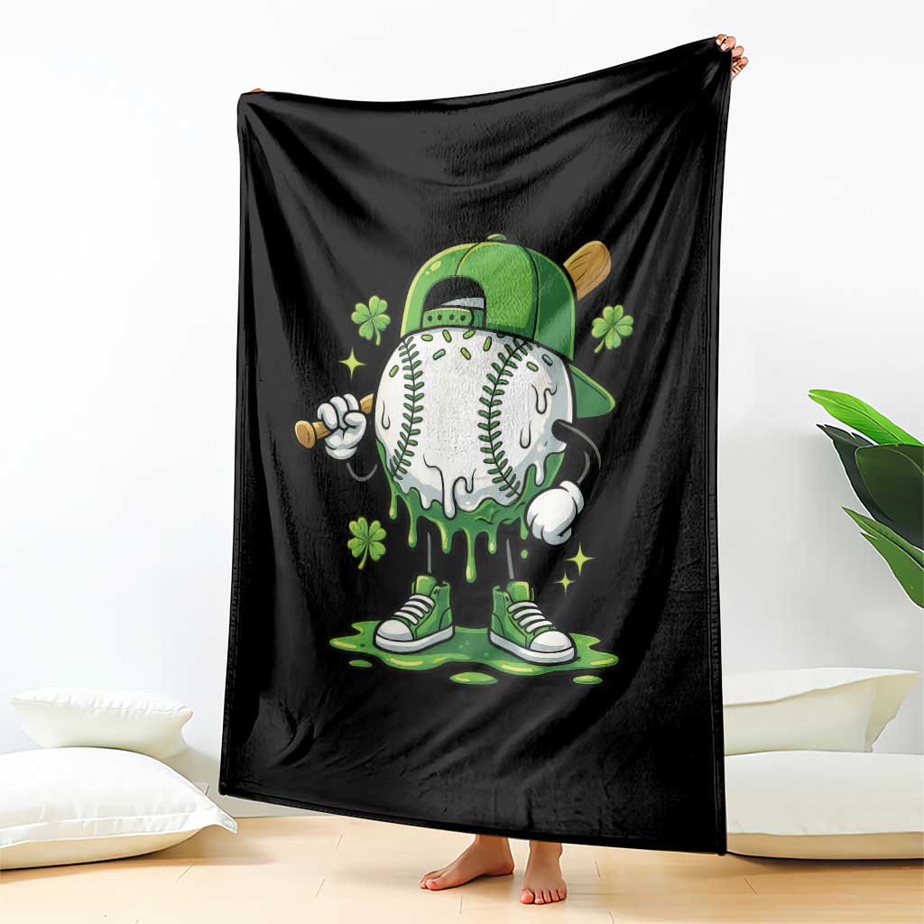 Baseball Drip Icecream Throw Blanket Youth Boy St Patricks Day Shamrock Green