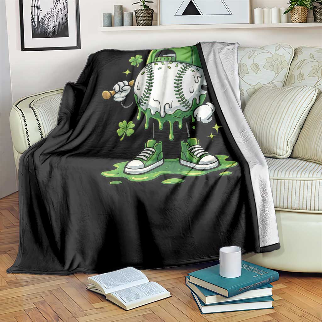Baseball Drip Icecream Throw Blanket Youth Boy St Patricks Day Shamrock Green