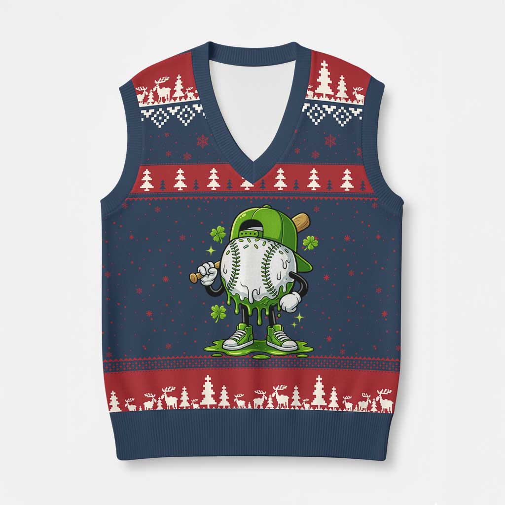 Baseball Drip Icecream V-Neck Knit Sweater Vest Youth Boy St Patricks Day Shamrock Green