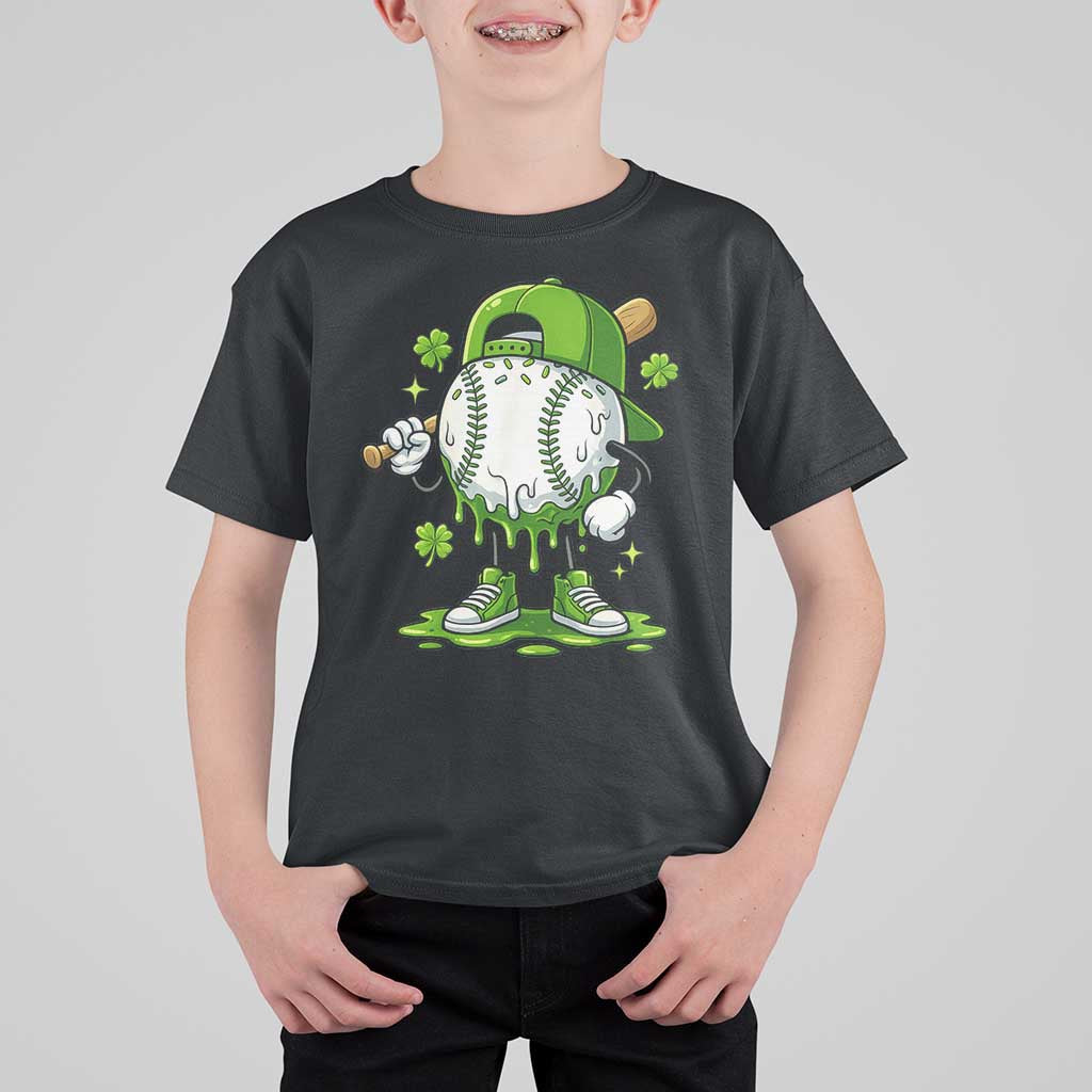 Baseball Drip Icecream T Shirt For Kid Youth Boy St Patricks Day Shamrock Green