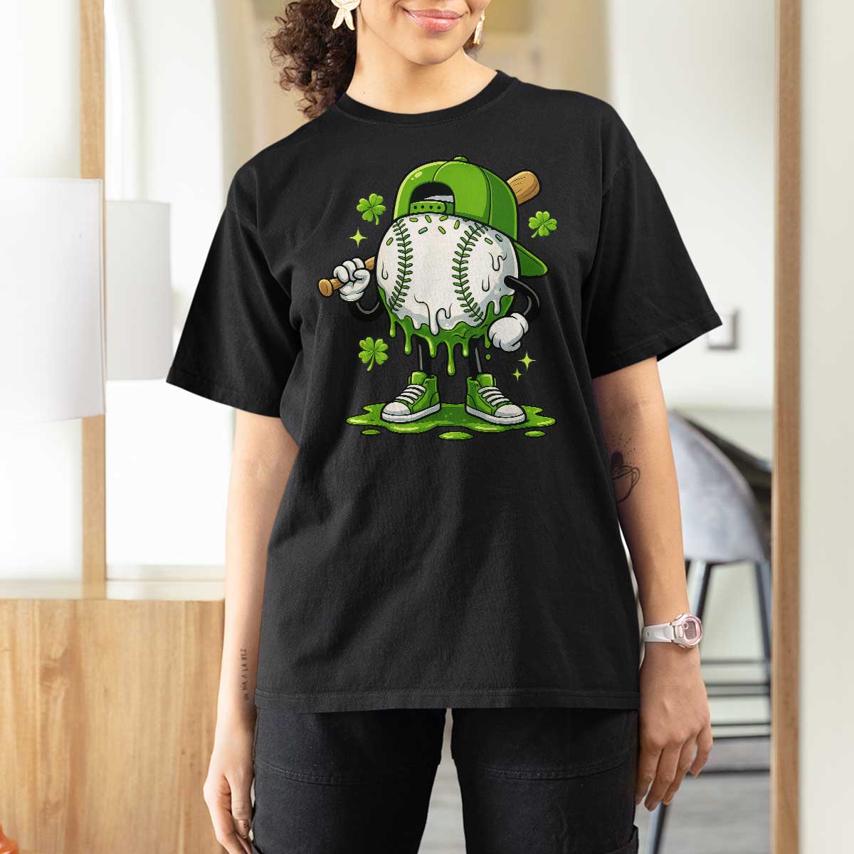 Baseball Drip Icecream T Shirt For Women Youth Boy St Patricks Day Shamrock Green