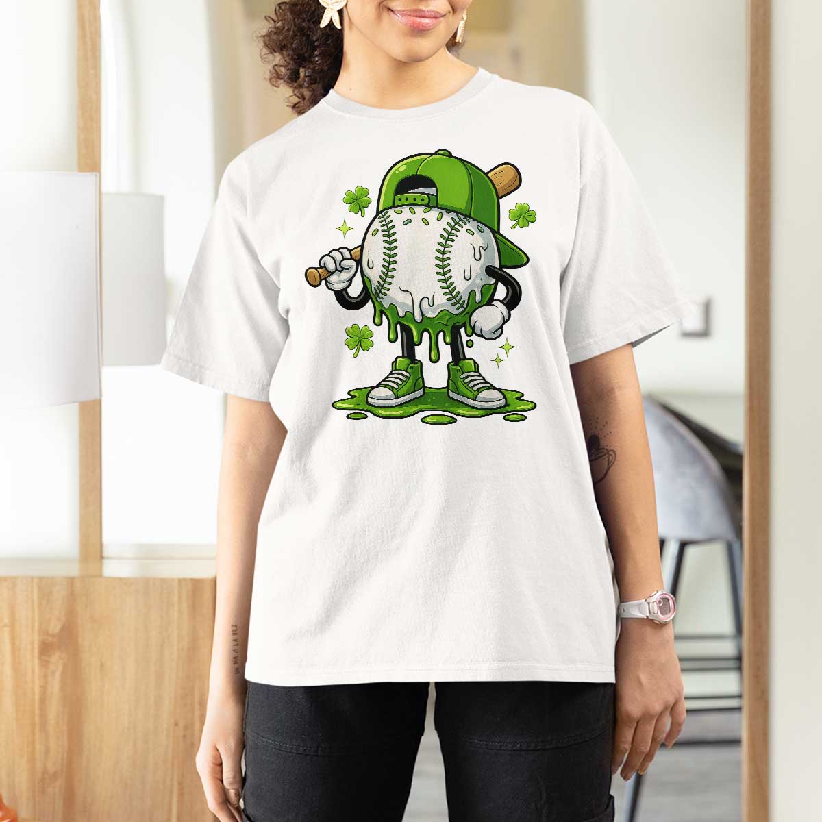 Baseball Drip Icecream T Shirt For Women Youth Boy St Patricks Day Shamrock Green