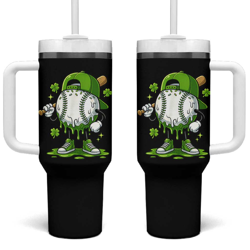 Baseball Drip Icecream Tumbler With Handle Youth Boy St Patricks Day Shamrock Green
