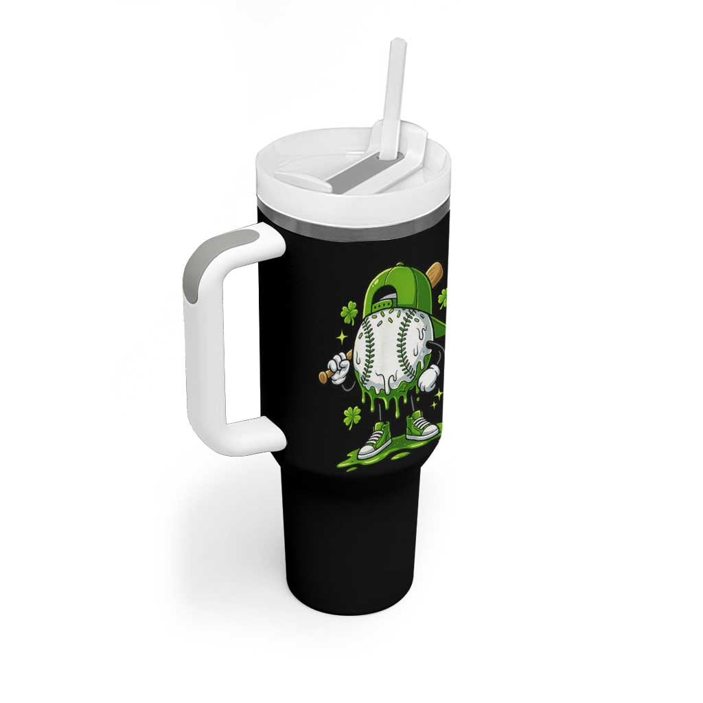 Baseball Drip Icecream Tumbler With Handle Youth Boy St Patricks Day Shamrock Green