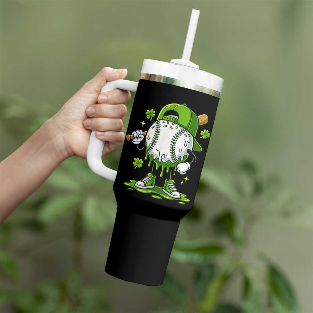 Baseball Drip Icecream Tumbler With Handle Youth Boy St Patricks Day Shamrock Green