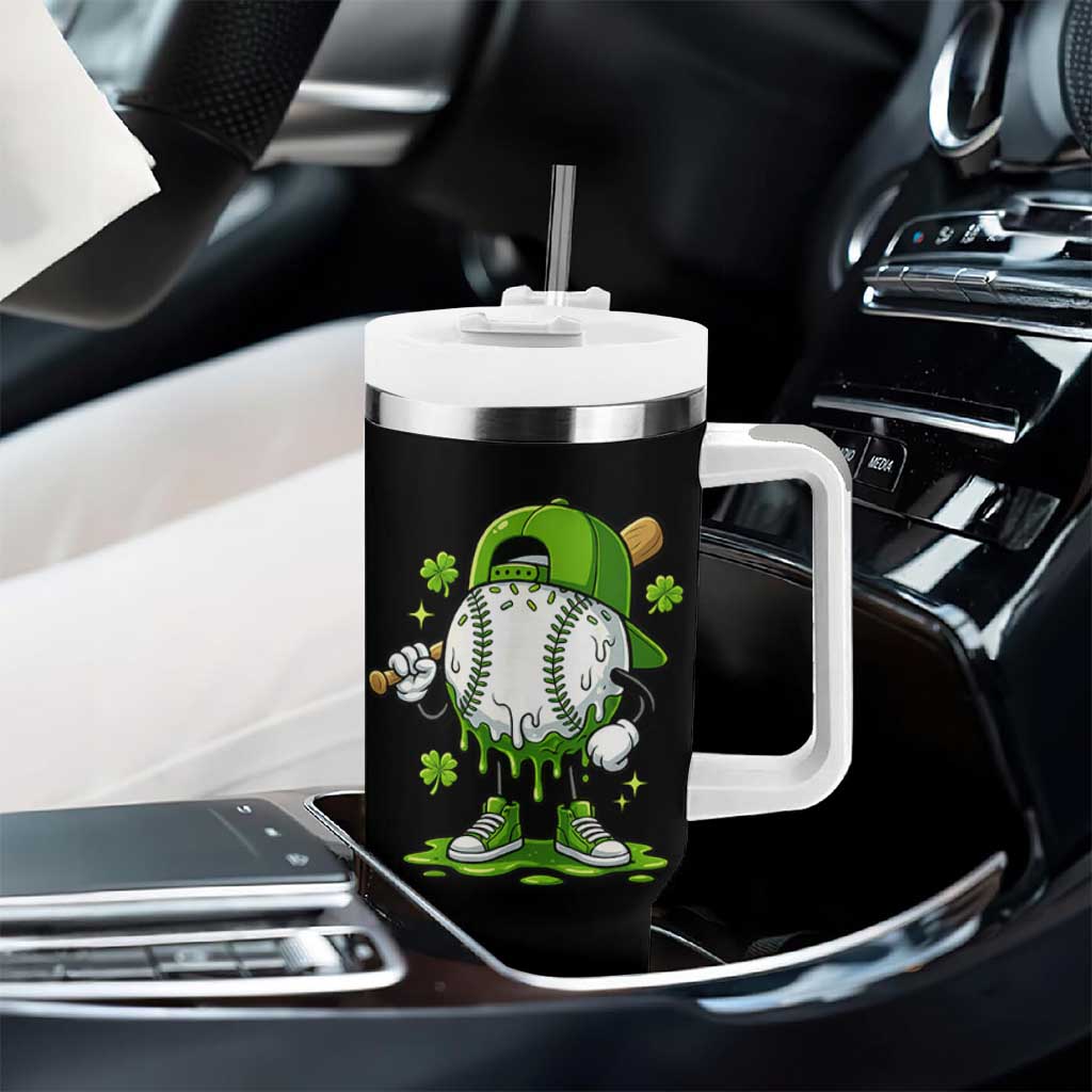 Baseball Drip Icecream Tumbler With Handle Youth Boy St Patricks Day Shamrock Green