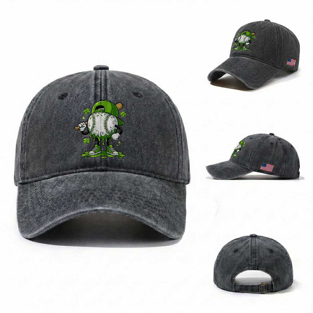 Baseball Drip Icecream Washed Cotton Baseball Cap Youth Boy St Patricks Day Shamrock Green