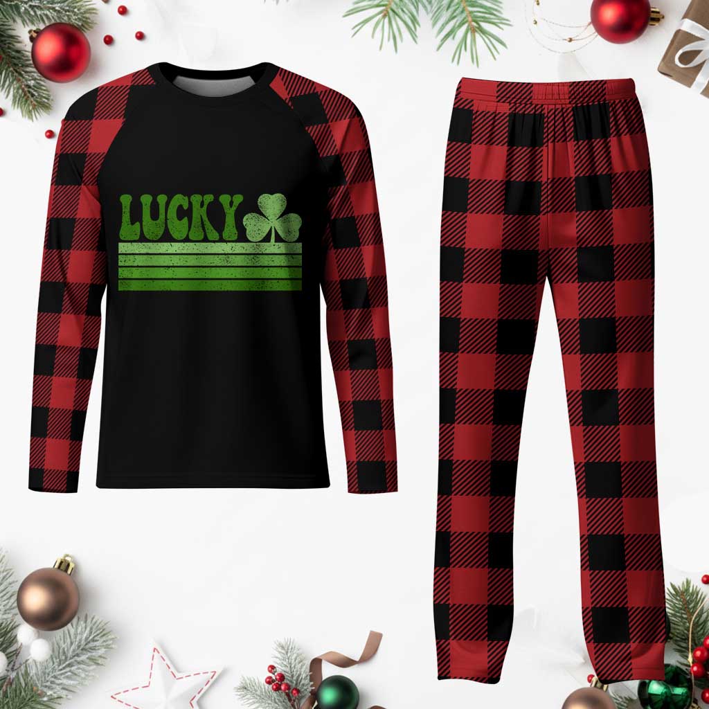 Retro Lucky Plaid Pajama Set St Patricks Day Irish Shamrock