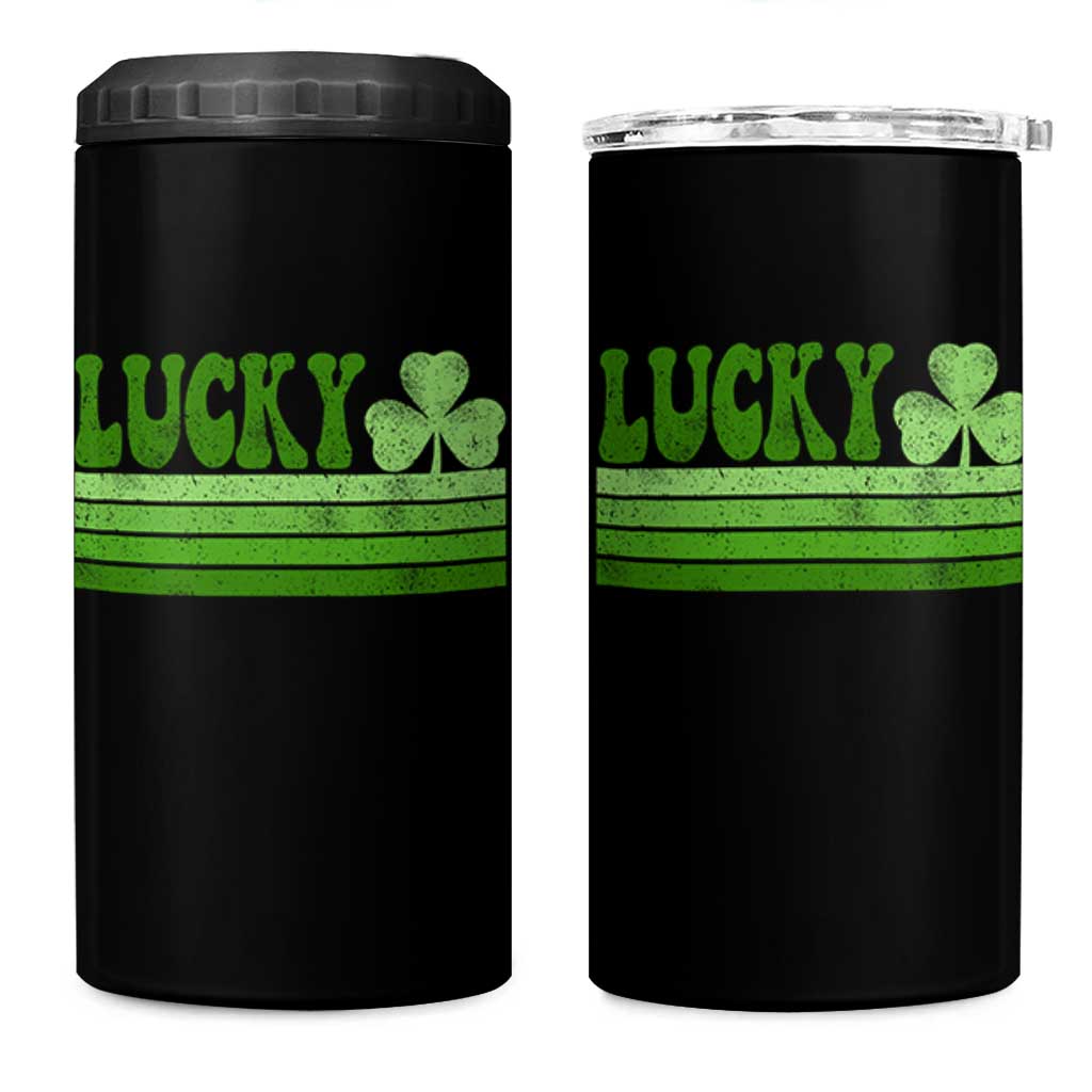 Retro Lucky 4 in 1 Can Cooler Tumbler St Patricks Day Irish Shamrock