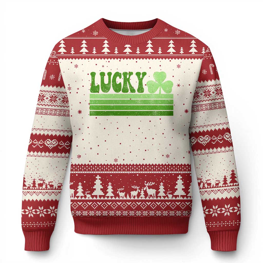 Retro Lucky Ugly Christmas Sweater St Patricks Day Irish Shamrock