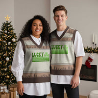 Retro Lucky V-Neck Knit Sweater Vest St Patricks Day Irish Shamrock