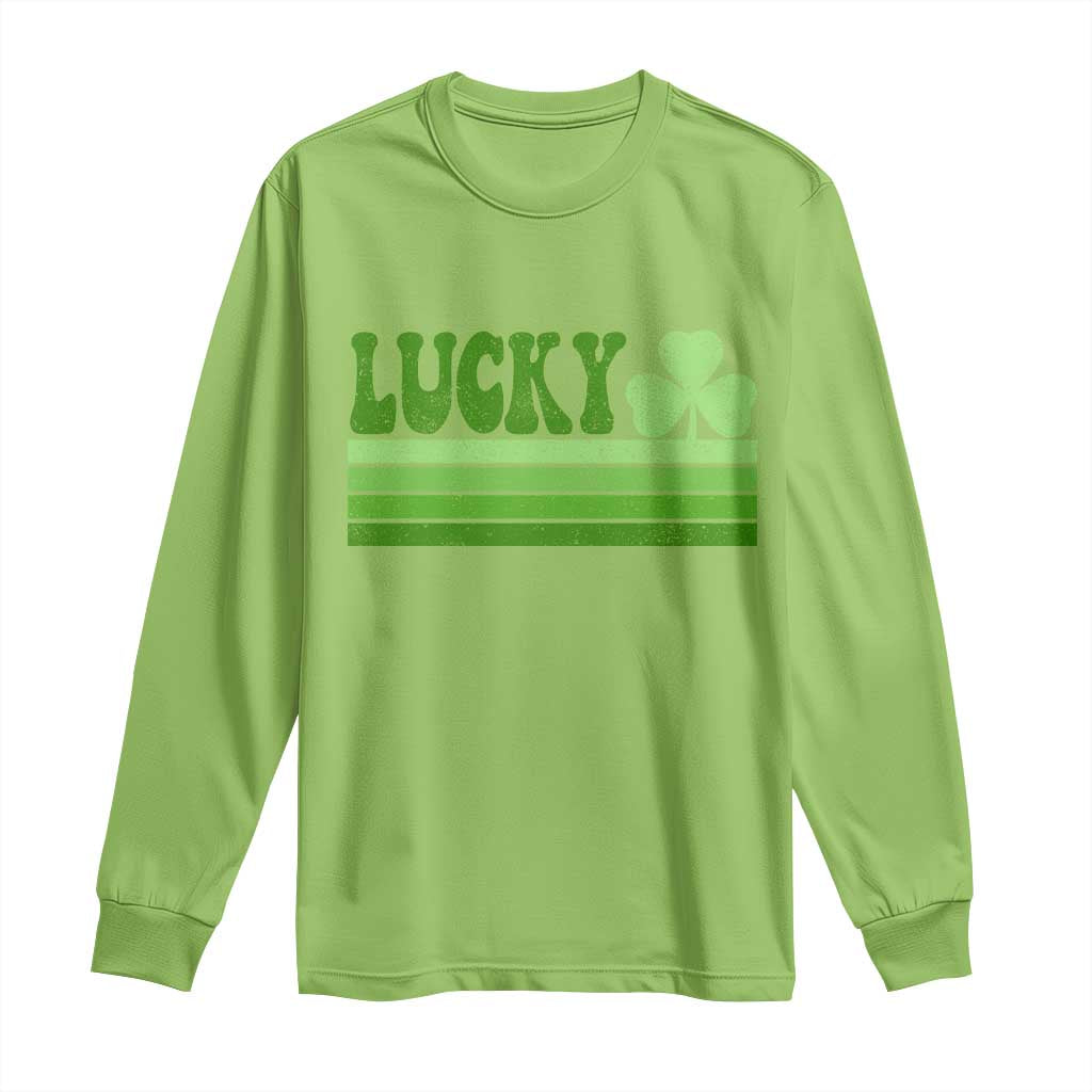 Retro Lucky Long Sleeve Shirt St Patricks Day Irish Shamrock